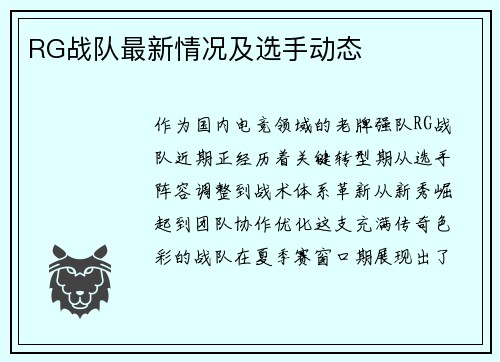 RG战队最新情况及选手动态