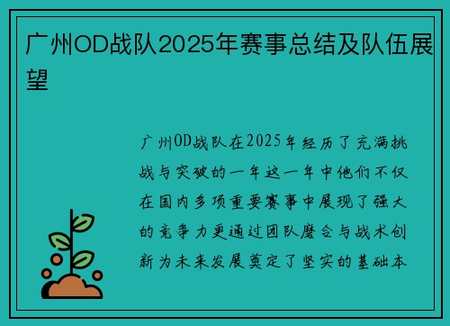 广州OD战队2025年赛事总结及队伍展望